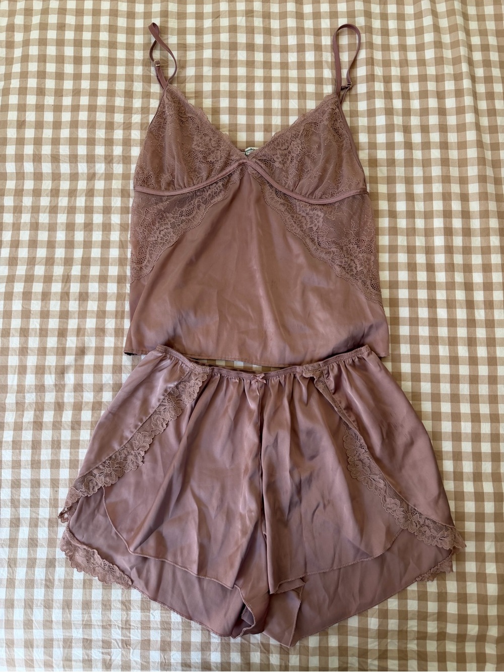 Abercrombie & Fitch Lace-Trim Satin Cami & Shorts Sleep Set - Mauve